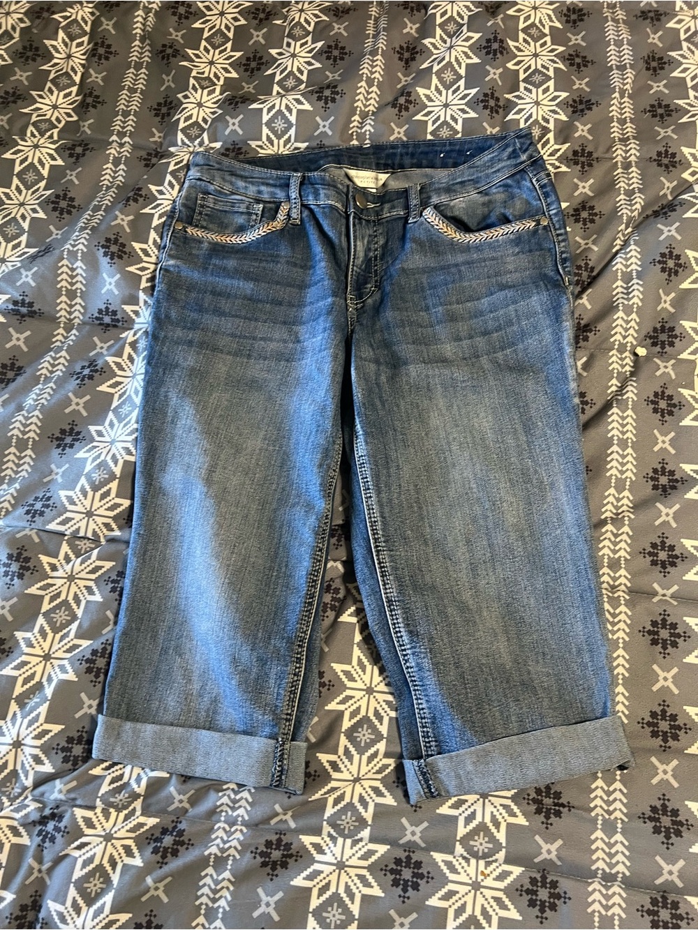 Christopher & Banks Medium Blue Denim Capri with Cuffed Hem